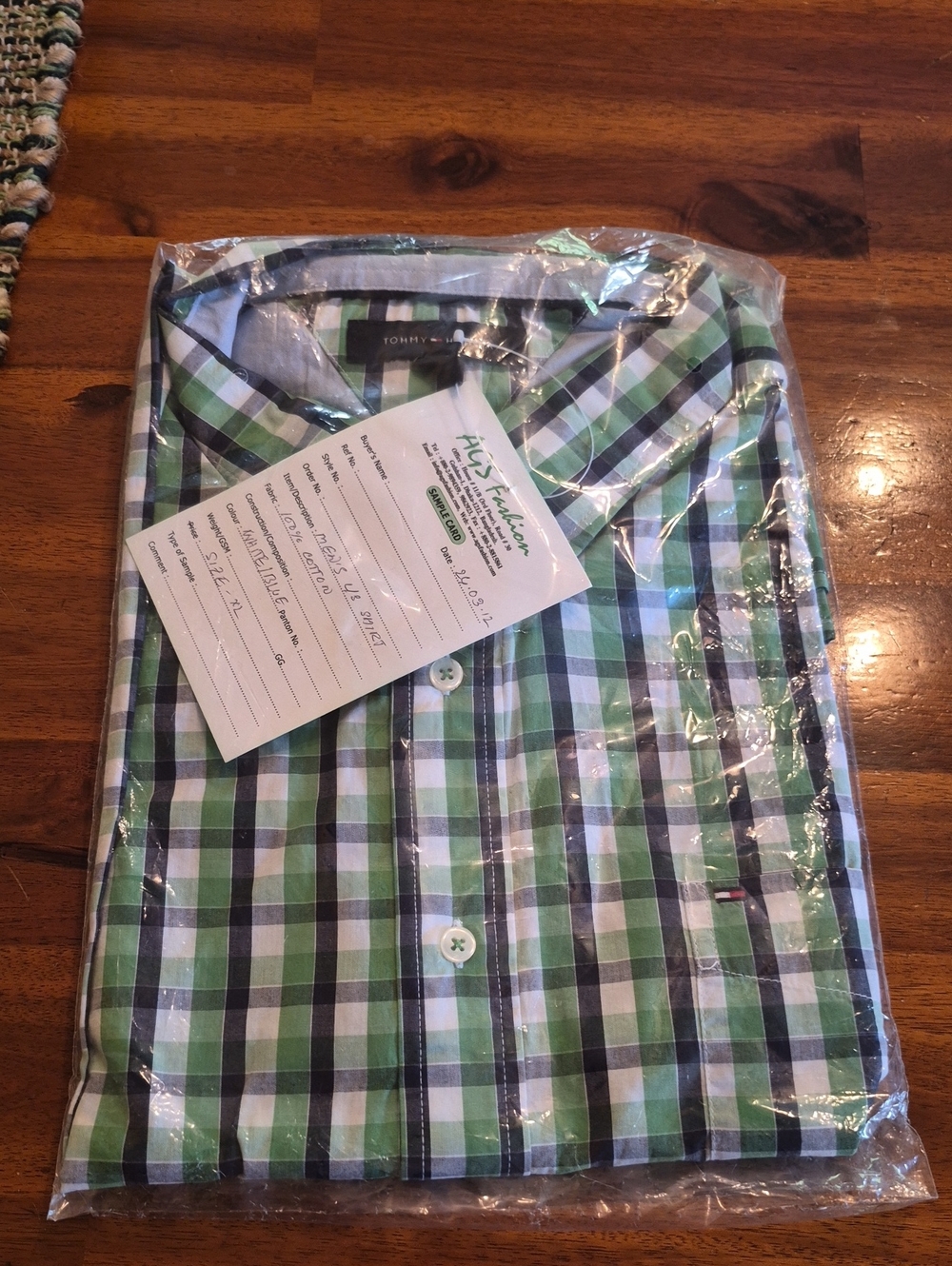 Tommy Hilfiger Green and White Plaid Button-Down Shirt